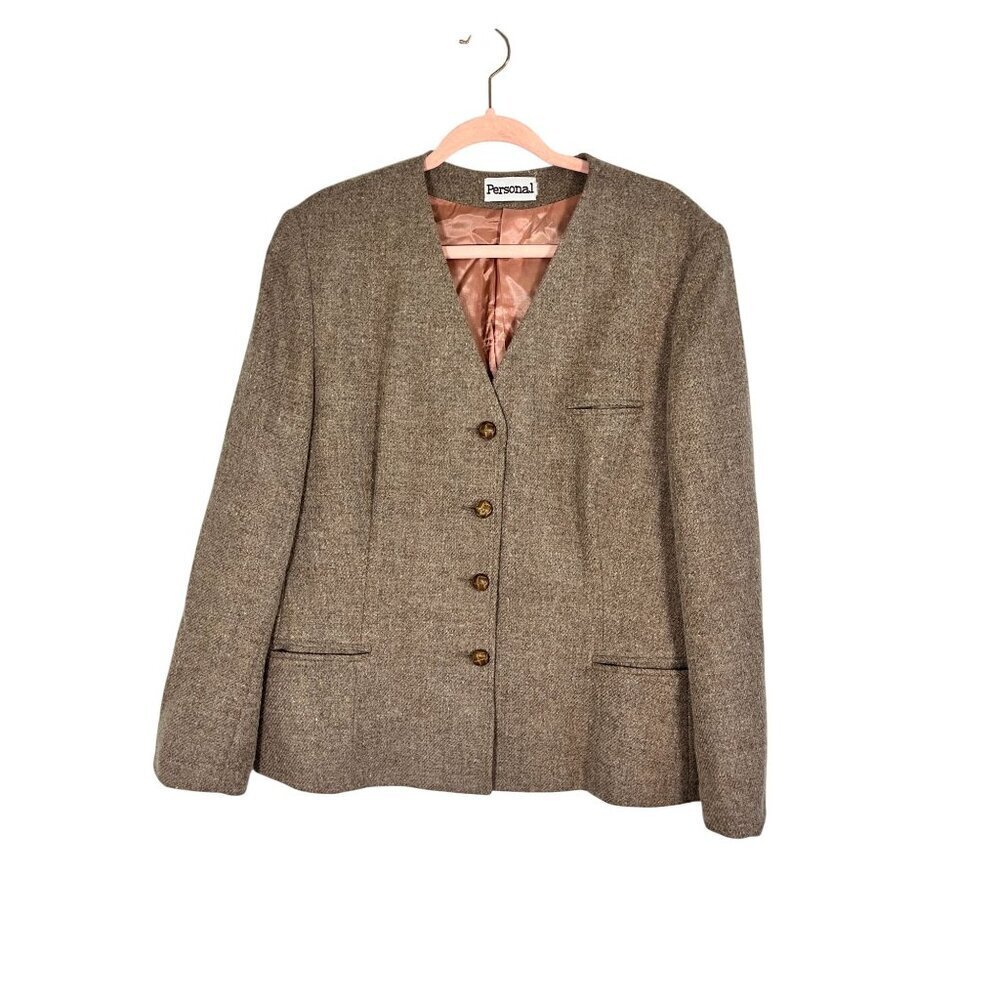 Retro Wool Blazer M Tan Classic Chic Preppy Work Wear Neutral Festive Holiday